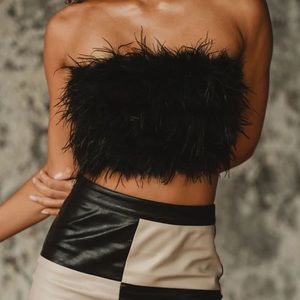 12th Tribe Chanel Black Faux Feather Top, size M